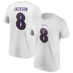 Tričko NFL Baltimore Ravens Lamar Jackson #8 Player Name & Number Fanatics Branded White