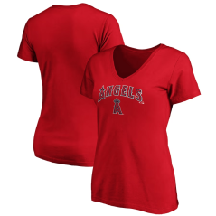 Dámské tričko MLB Los Angeles Angels Team Lockup V-Neck Fanatics Branded - Red