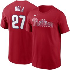 Tričko MLB Philadelphia Phillies Aaron Nola #27 Player Name & Number Nike - Red