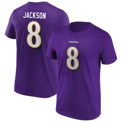 Tričko NFL Baltimore Ravens Lamar Jackson #8 Player Name & Number Fanatics Branded Purple